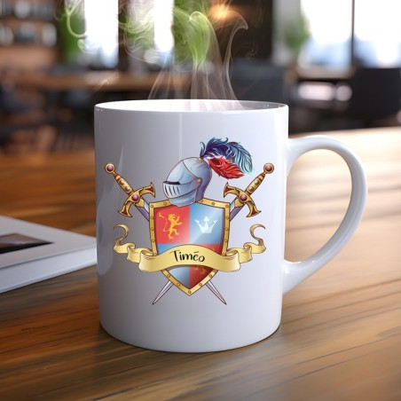 Mug “Chevalier” personnalisable – Ajoutez un prénom, choisissez la police et la couleur