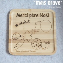 Plateau du Père Noël Personnalisé – Bois 24x24 cm | Mais Grave