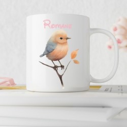 Mug Oiseau Personnalisable avec Prénom – Choix de Police et Couleur