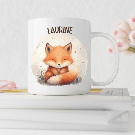 Mug Renard Personnalisable avec Prénom – Choix de Couleur et Police