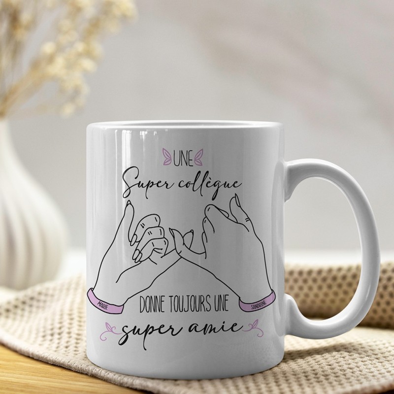 Mug Meilleur Collègue Personnalisable – Deux Prénoms et Mains Entrelacées