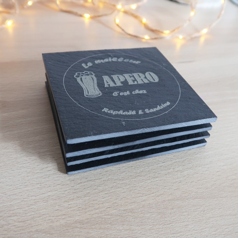 Sous-verres en ardoise personnalisables – Choix de visuel & prénom | Cadeau original
