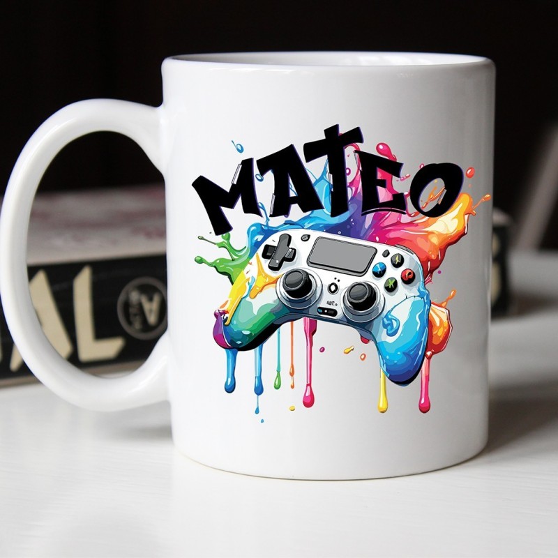 Mug Manette de Jeux Personnalisable – Deux Prénoms et Mains Entrelacées