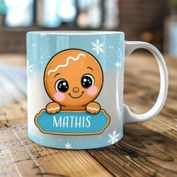 Mug personnalisé “Gingerbread bleu” – Cadeau original et unique