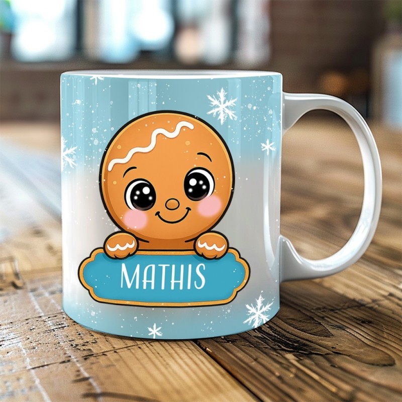 Mug personnalisé “Gingerbread bleu” – Cadeau original et unique