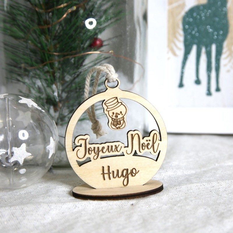 Suspension sapin personnalisée – Tootsie le bonhomme de neige – Prénom enfant