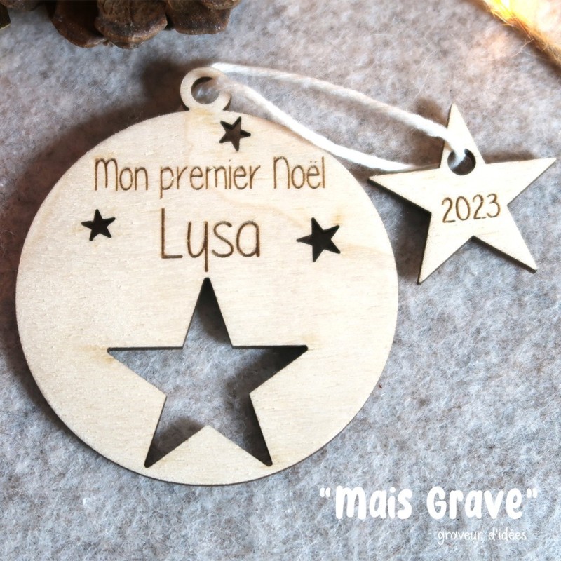 Boule de Noël en bois personnalisée – Mon Premier Noël – Décoration sapin bébé