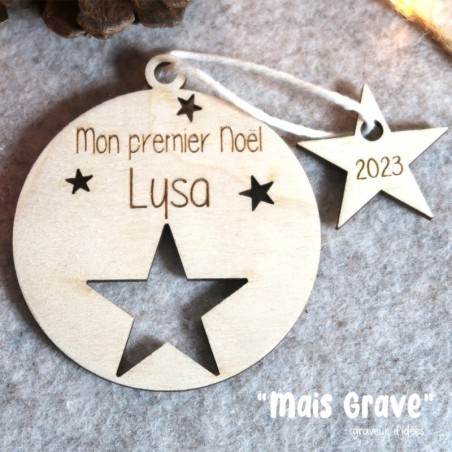 Boule de Noël en bois personnalisée – Mon Premier Noël – Décoration sapin bébé