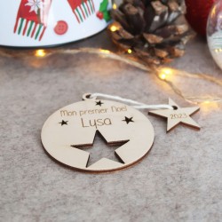 Boule de Noël en bois personnalisée – Mon Premier Noël – Décoration sapin bébé