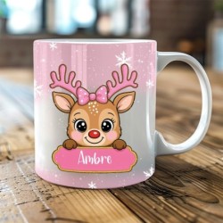 Mug personnalisé “Renne rose” – Cadeau original et unique