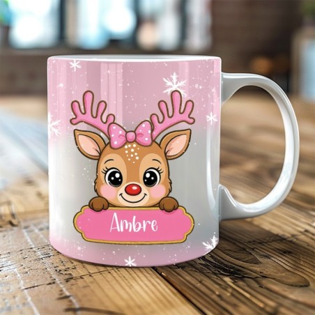 Mug personnalisé “Renne rose” – Cadeau original et unique