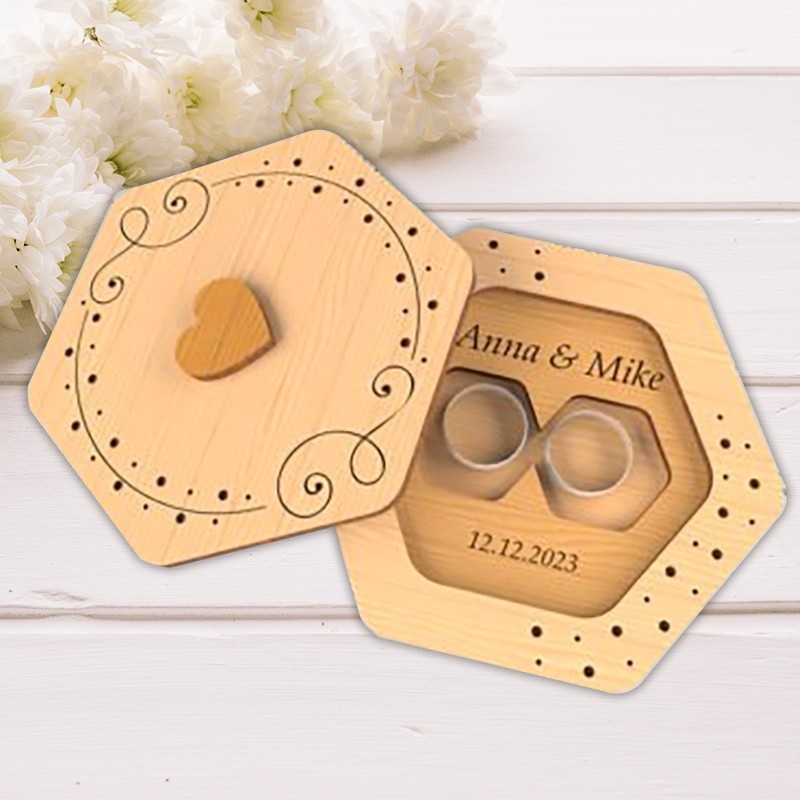 Boîte à Alliances en Bois Gravée – Coffret Mariage Personnalisé avec Prénoms et Date