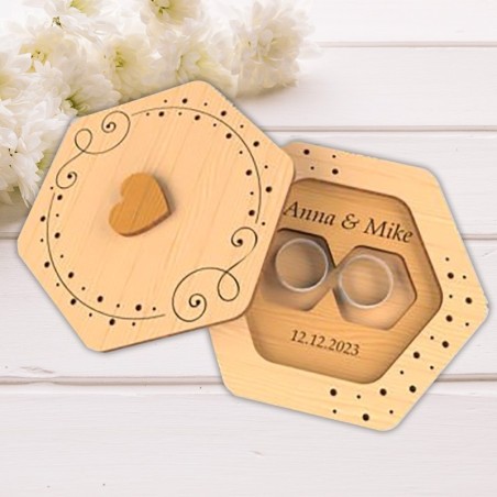 Boîte à Alliances en Bois Gravée – Coffret Mariage Personnalisé avec Prénoms et Date