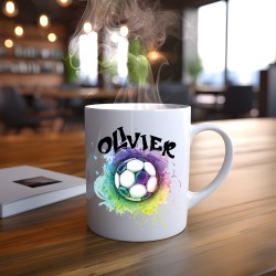 Mug Ballon de Foot Personnalisable – Deux Prénoms et Mains Entrelacées