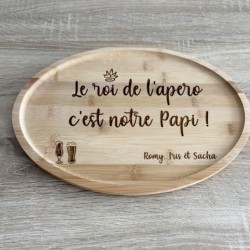 Plateau Apéro à Personnaliser – Gravé “Papi” en Bambou, Cadeau Fête des Grands-Pères ou Anniversaire