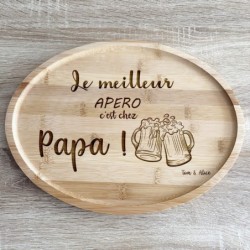 Plateau Apéro à Personnaliser – Gravé “Papa” en Bambou, Cadeau Fête des Pères ou Anniversaire