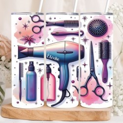 Tumbler Isotherme “Hair Style” Personnalisable – Gobelet Inox Coiffeuse / Coiffeur, Cadeau Professionnel Stylisé