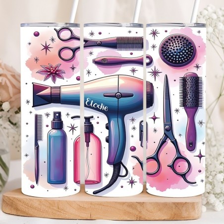Tumbler Isotherme “Hair Style” Personnalisable – Gobelet Inox Coiffeuse / Coiffeur, Cadeau Professionnel Stylisé