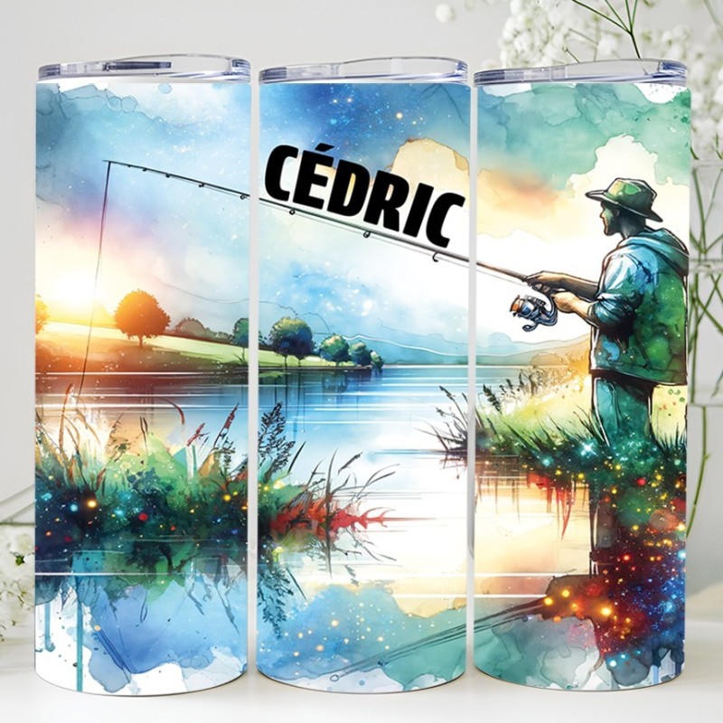 Tumbler Isotherme “Pêche” Personnalisable – Gobelet Inox Pêcheur, Idée Cadeau Originale pour Amateur de Pêche