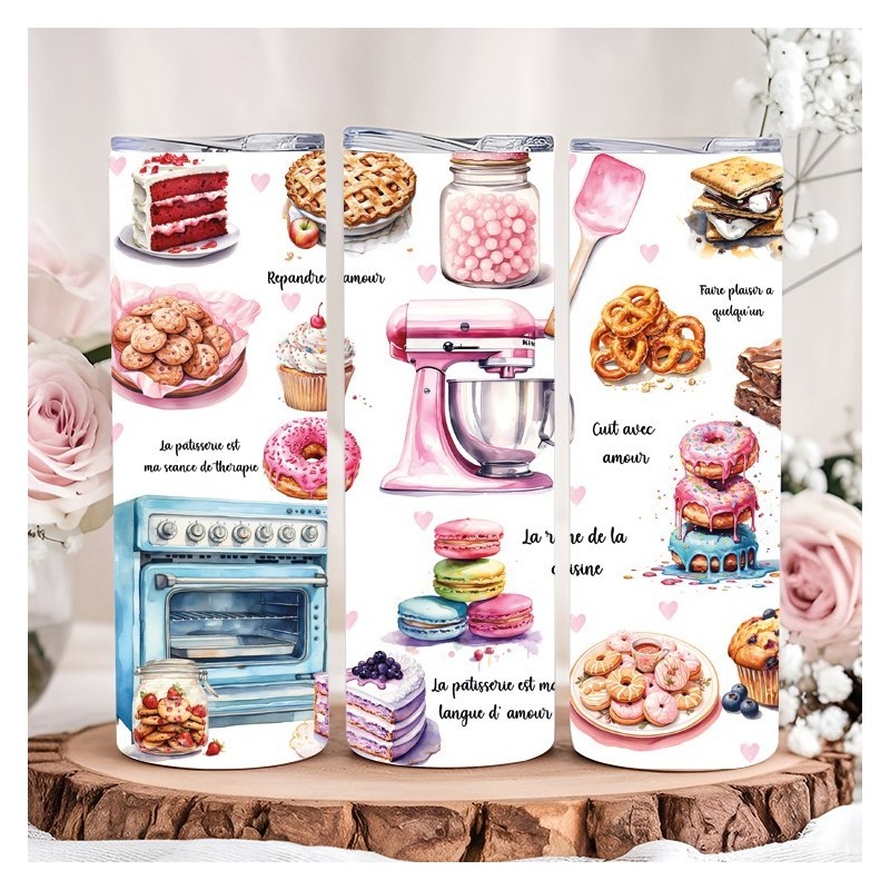 Tumbler Isotherme “Pâtisserie” – Gobelet Inox Gourmand, Idée Cadeau pour Pâtissiers & Gourmands