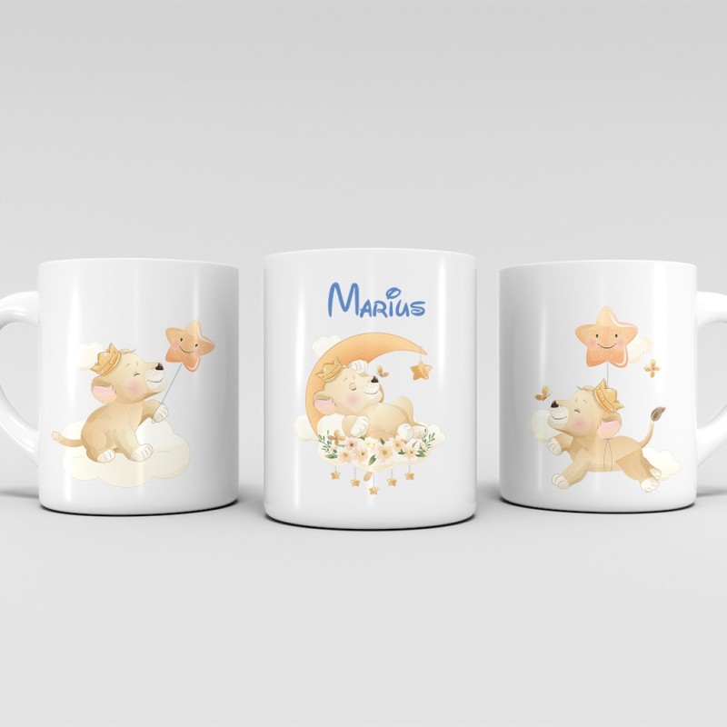Mug Lion Personnalisable avec Prénom – Choix de Police et Couleur
