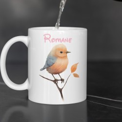Mug Oiseau Personnalisable avec Prénom – Choix de Police et Couleur