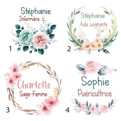 Badge Personnalisable – Métier avec Fleurs, Accessoire Professionnel Unique et Coloré