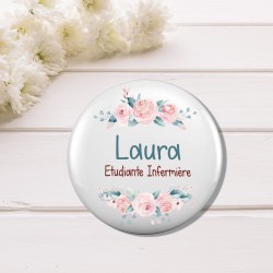 Badge Personnalisable – Métier avec Fleurs, Accessoire Professionnel Unique et Coloré