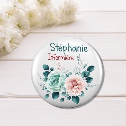 Badge Personnalisable – Métier avec Fleurs, Accessoire Professionnel Unique et Coloré