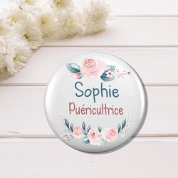 Badge Personnalisable – Métier avec Fleurs, Accessoire Professionnel Unique et Coloré