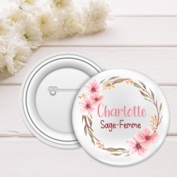 Badge Personnalisable – Métier avec Fleurs, Accessoire Professionnel Unique et Coloré