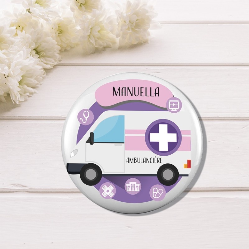 Badge Personnalisable – Métier Ambulancier, Accessoire Professionnel avec Nom et Prénom