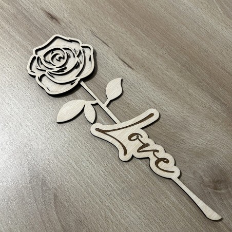 Rose en bois gravée Love – Cadeau décoratif original