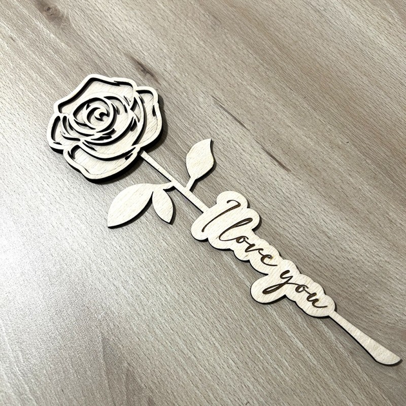 Rose en bois gravée I love you  – Cadeau décoratif original