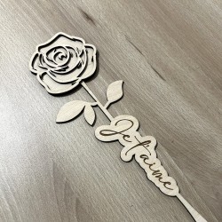 Rose en bois gravée Je t'aime – Cadeau décoratif original