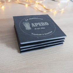 Sous-verres en ardoise personnalisables – Choix de visuel & prénom | Cadeau original