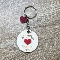 Porte clé "Je t'aime depuis" breloque coeur