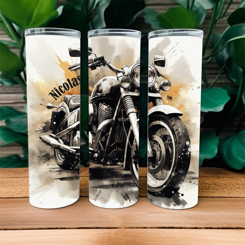 Tumbler Isotherme Personnalisé “Moto” Modèle 1 – Gobelet Inox pour Motard, Cadeau Original Passion Moto