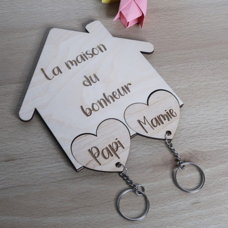 Support Clé Murale "LA MAISON DU BONHEUR" – Porte-Clés Décoratif et Pratique